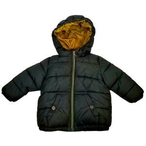 Zara Baby Boy Zip Front Hooded Puffer Coat Jacket Dark Green Size 12 / 18 Months